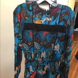 Alice &Olivia silk long sleeve dress w lace detail